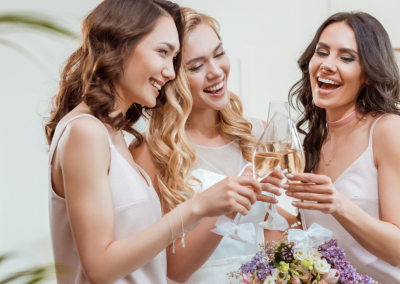 bridal girls drinking champagne