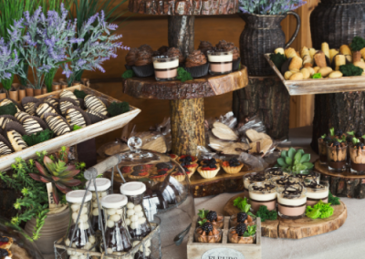 desserts on muli tiered shelving at a wedding